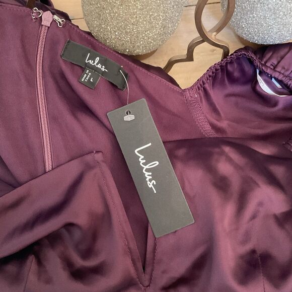 Lulus Flawless Forever Dress Women's L Dark Purple Midi Satin Pleated NWT - Picture 9 of 11